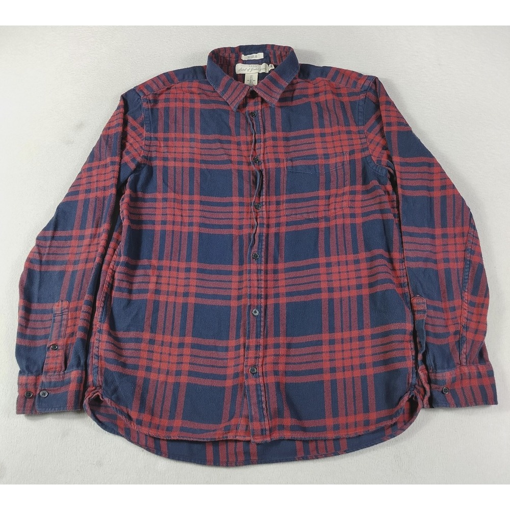 H&M L.O.G.G. Shirt Mens Large Blue Red Plaid Flannel Long Sleeve Cabincore